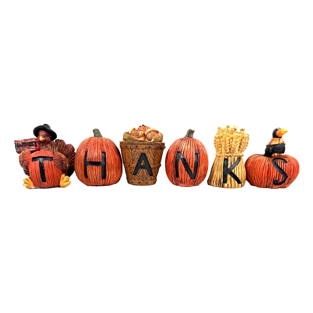 Thanksgiving Fall Rustic Characters Spelling THANKS Set of 6 Decorations